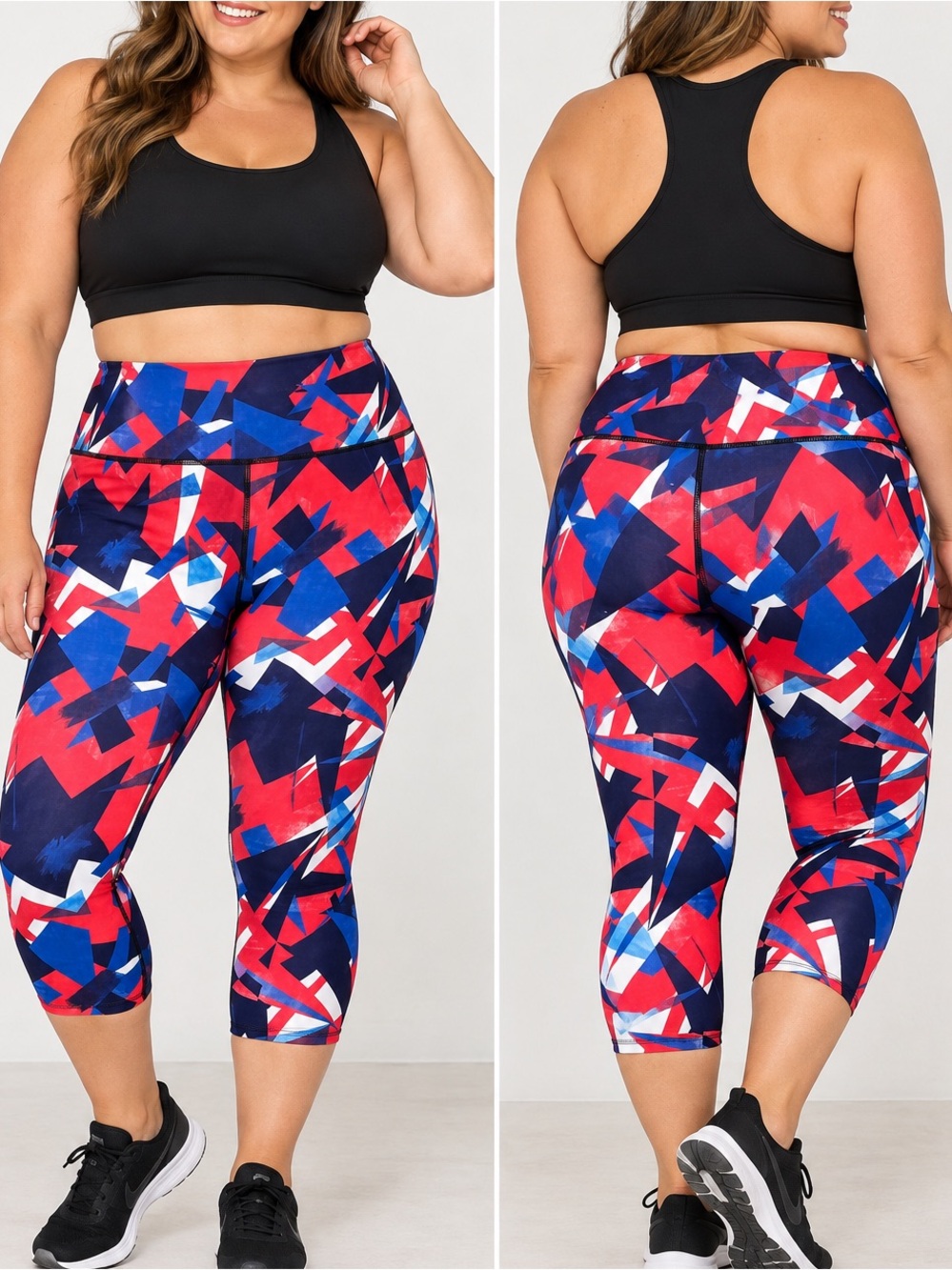 ODODOS Women's 2XL Geometric Abstract Print High Waist Capri Yoga Leggings